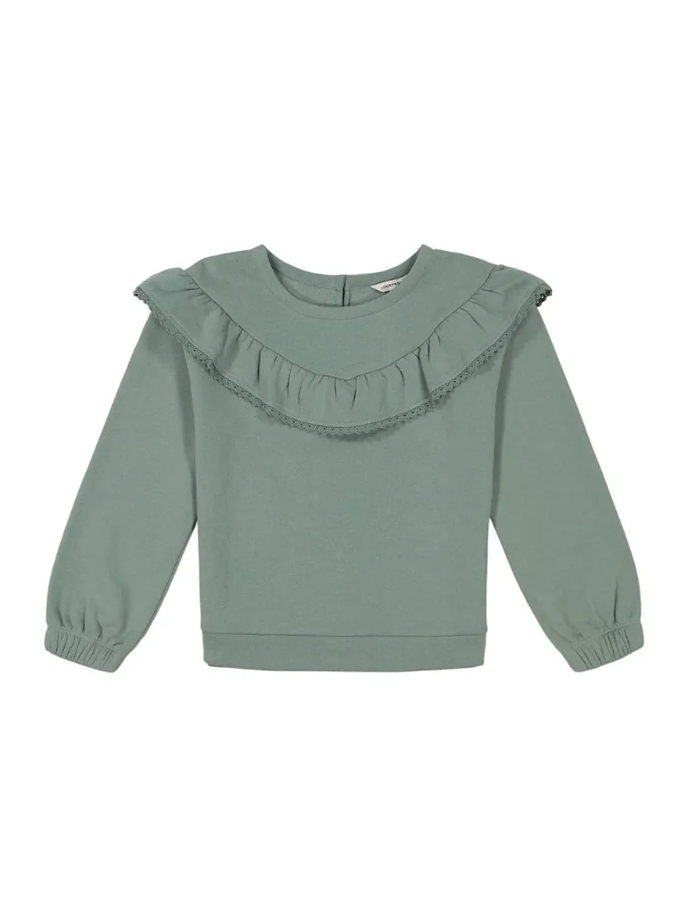 NWT New Lucky Brand Girls Ruffle Fleece Top In Chinois Green Size 7